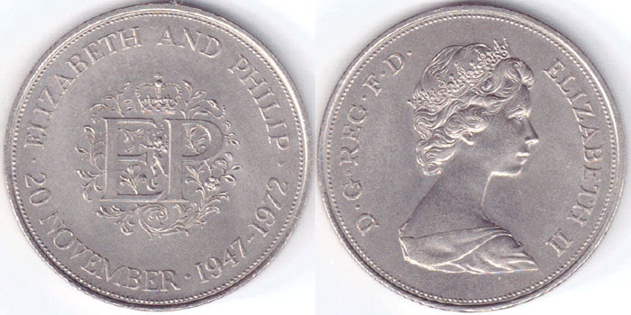 1972 Great Britain 25 Pence (Silver Wedding Jubilee) A002243